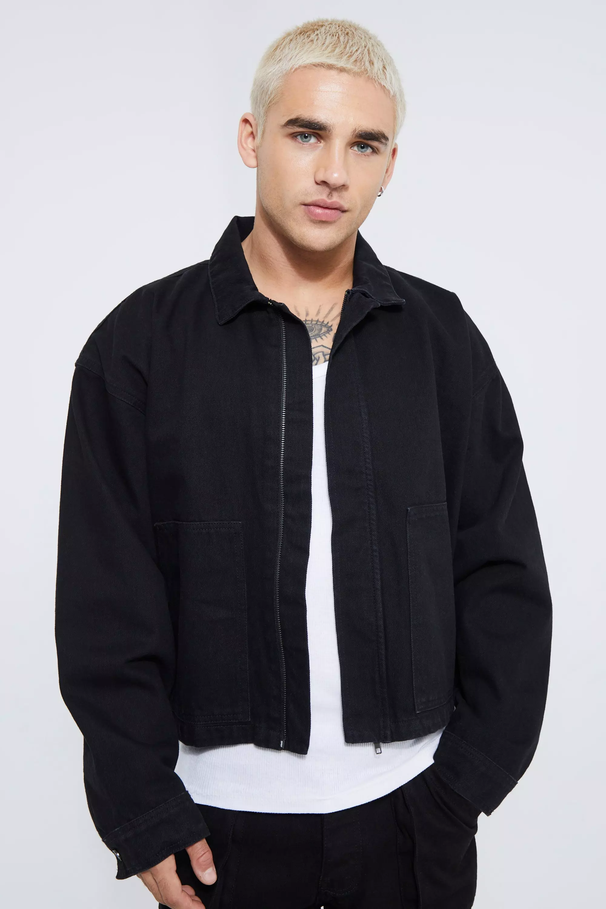 Black denim 2025 jacket zipper